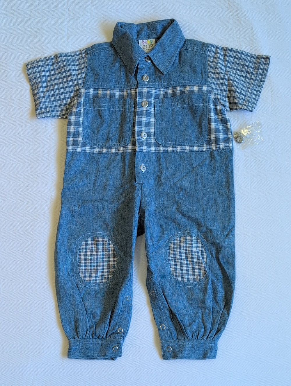 NWOT vintage 90s baby pop reitmans plaid cotton denim union jumpsuit 12 months